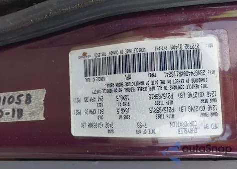 1999 Dodge Grand Caravan Se из США, поврежденный, VIN 2B4GP44G0XR116241